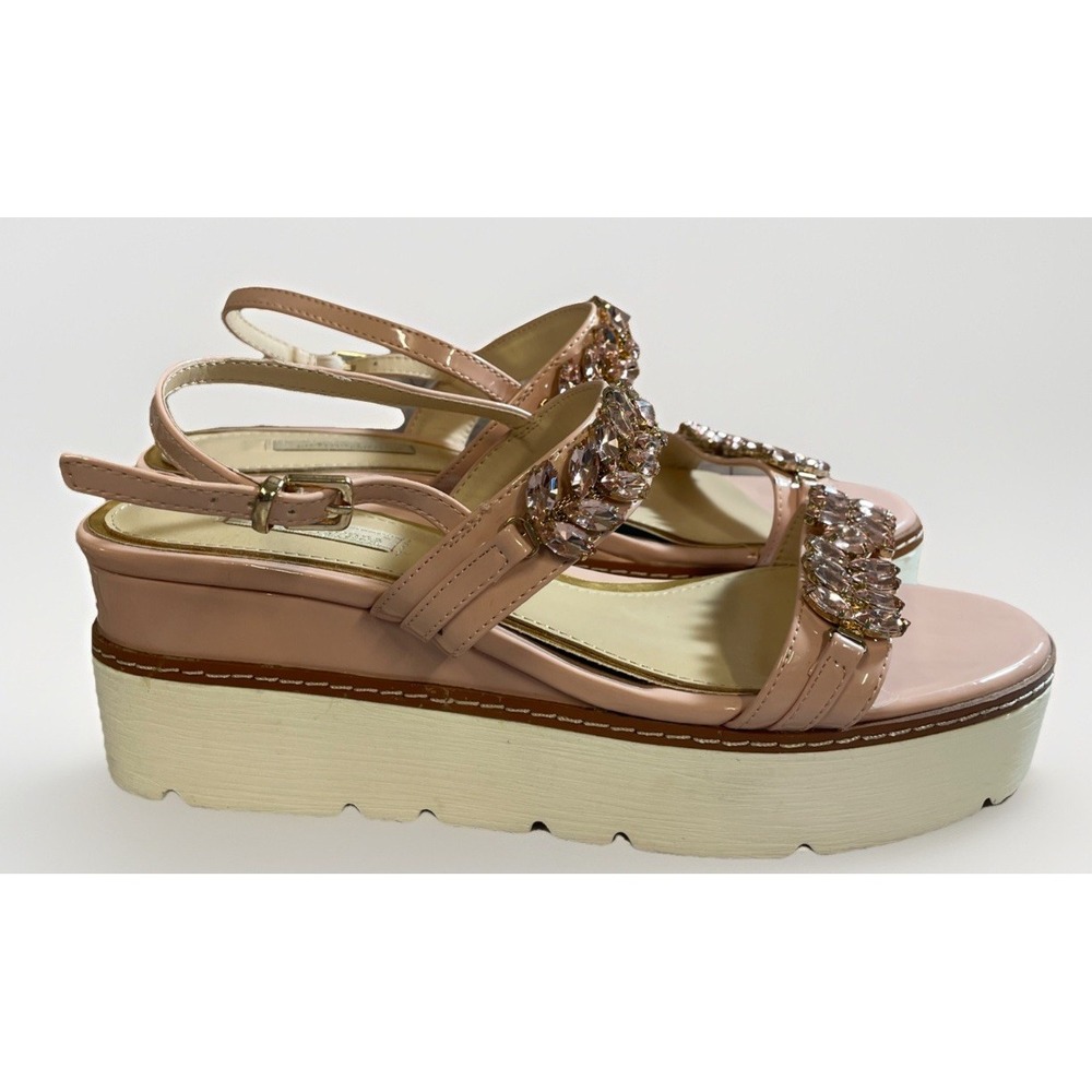 Vera Pelle Primadonna Collection Pink Rhinestone Platform Sandals Women's 10/41
